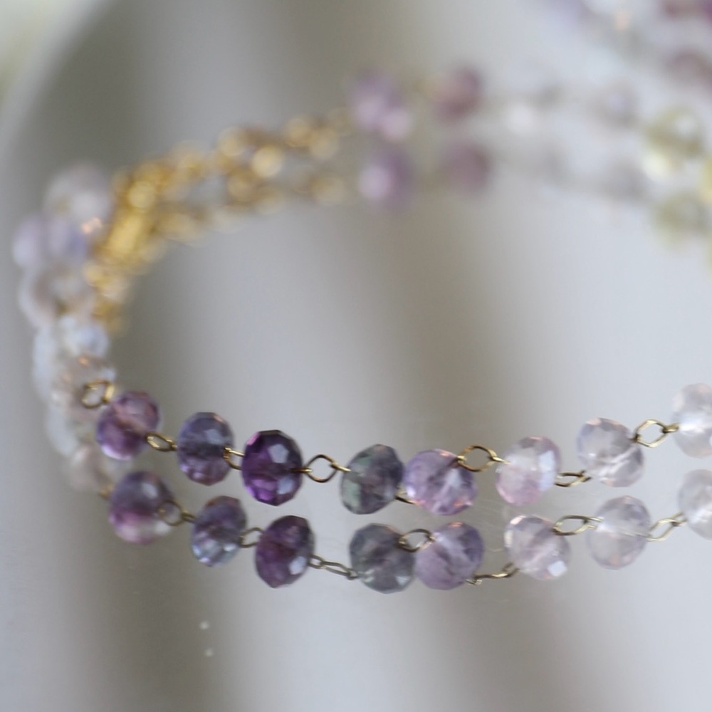 18K Gold Plated Minimalist Rainbow Fluorite Bracelet - Picture 6 of 11